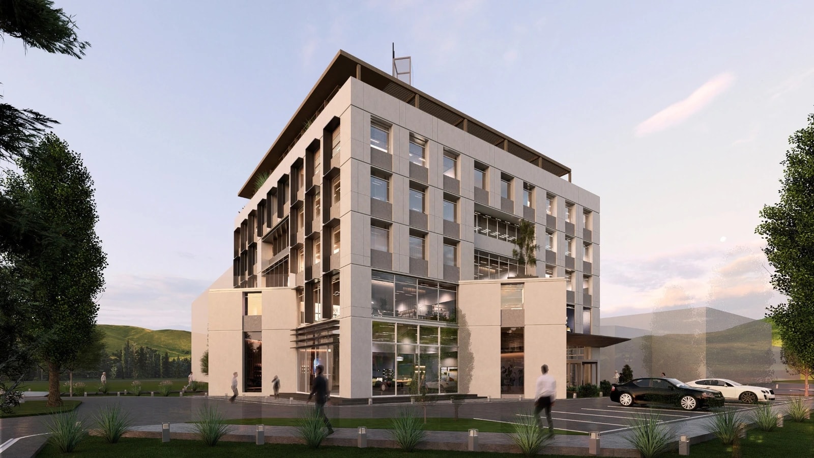 Render prenovljene stavbe HIPROHUB v dnevni svetlobi
