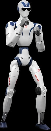 Humanoidni robot Unitree R1 v boksarski drži, bela izvedba