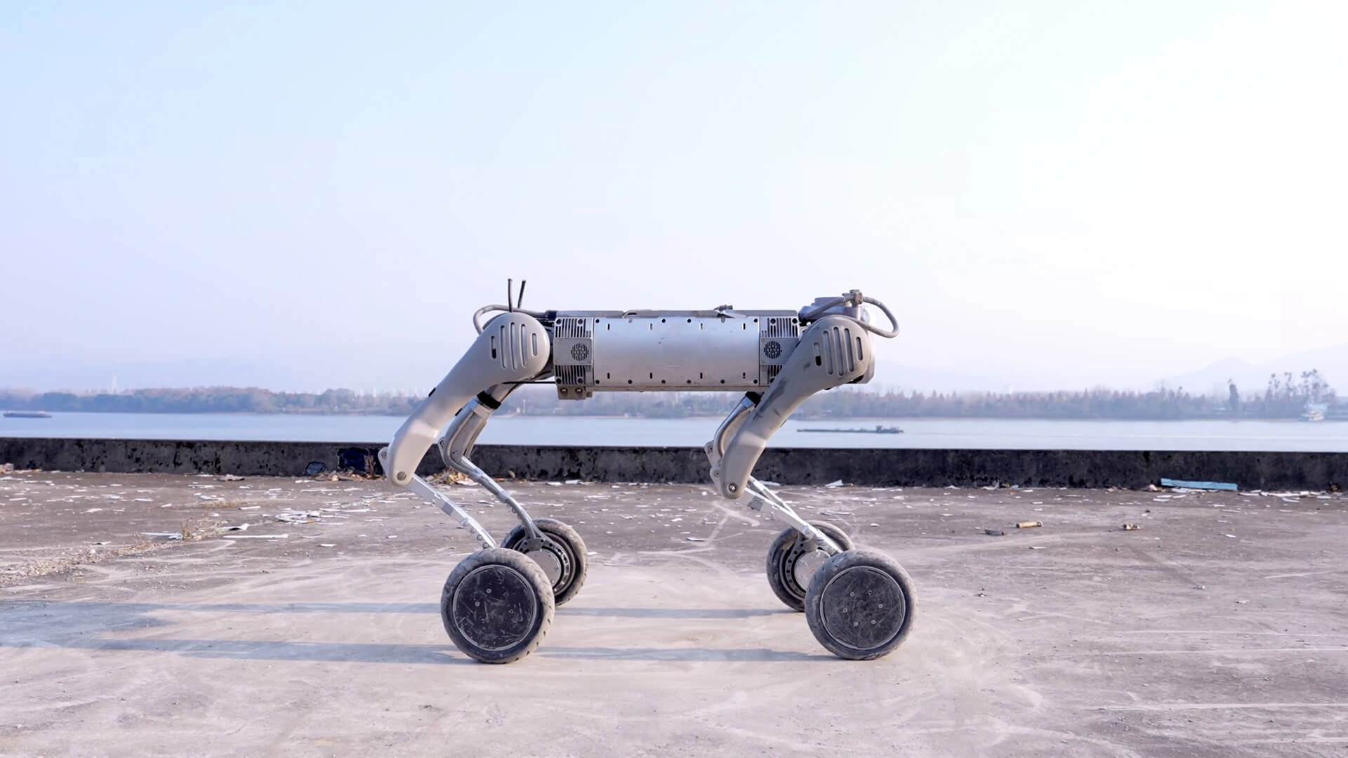 Robot B2-W stoji na zadnjih kolesih na obali