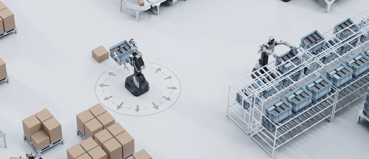 Robot Cruzr Y1 med zloženimi paletami