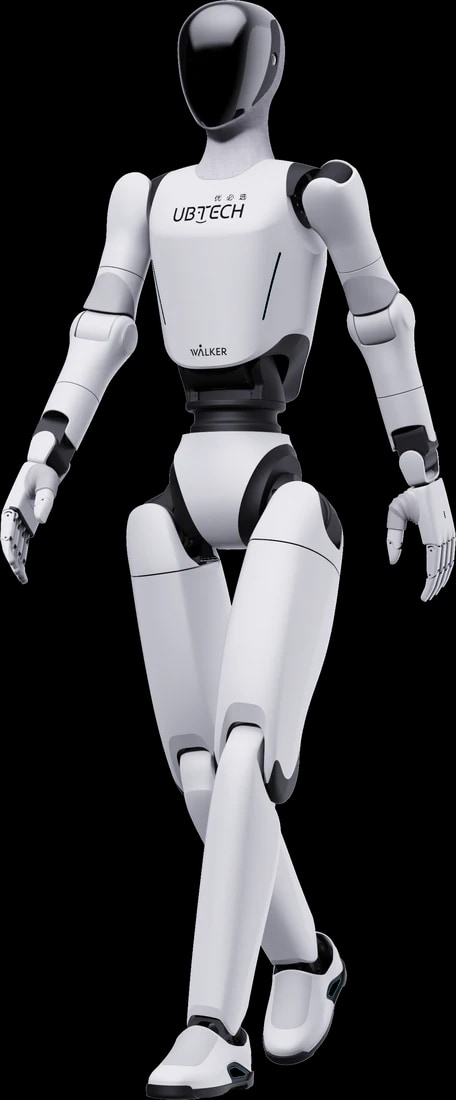 Humanoidni robot Walker C1 med hojo, pogled od zadaj, uradni render proizvajalca, brez ozadja