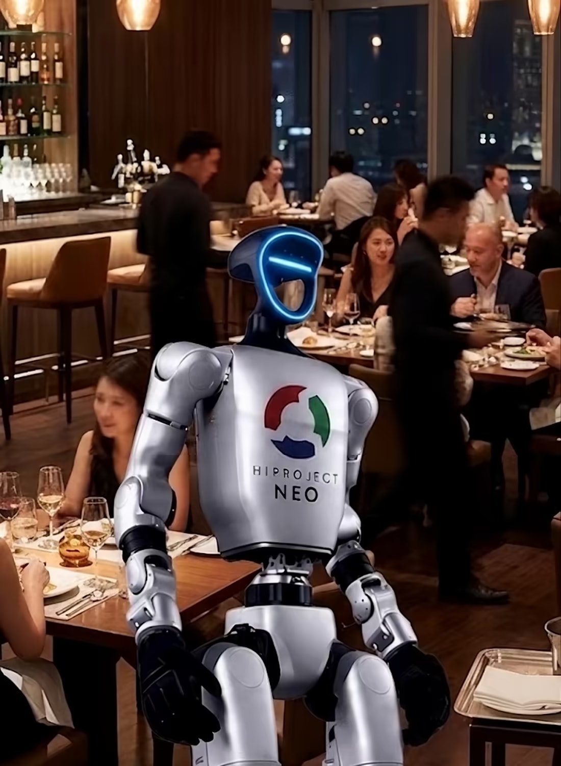 HIPROJECT NEO med mizami v restavraciji z večernim razgledom.